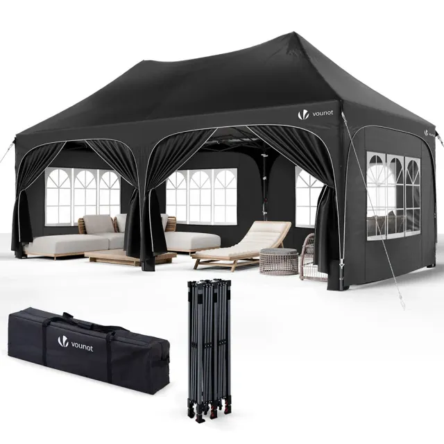 VOUNOT Gazebo giardino pieghevole 3x6m nero 6 pareti