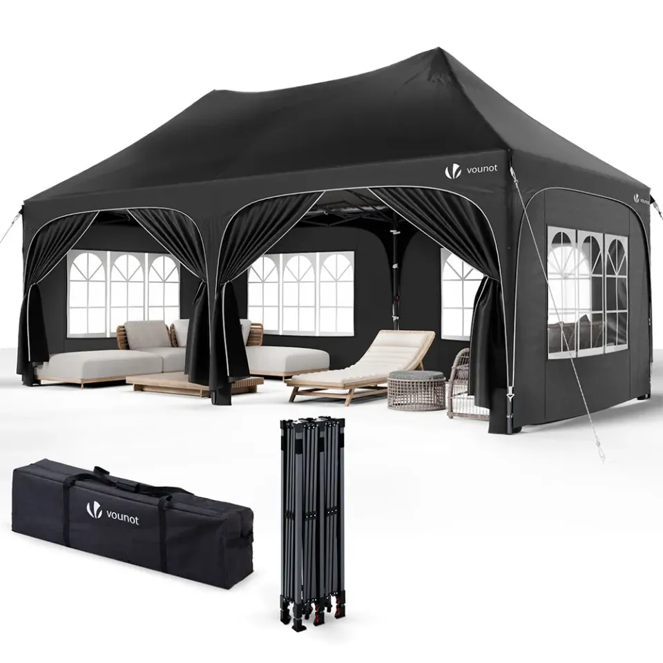 VOUNOT Gazebo giardino pieghevole 3x6m nero 6 pareti