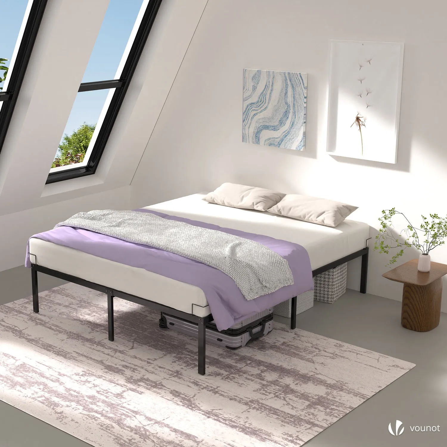VOUNOT rete letto matrimoniale 180x200 nera 36cm