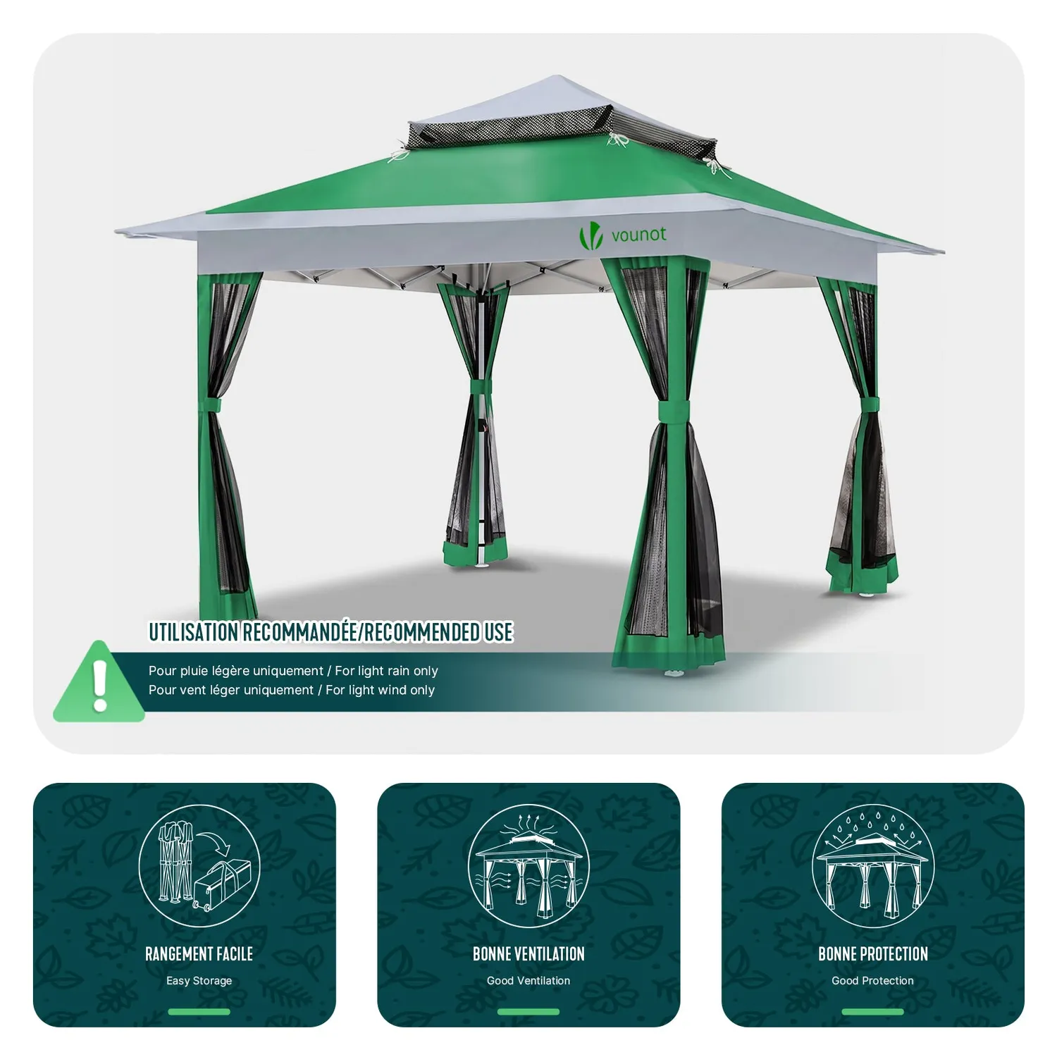 VOUNOT Gazebo Giardino 3,6x3,6m Verde Zanzariere