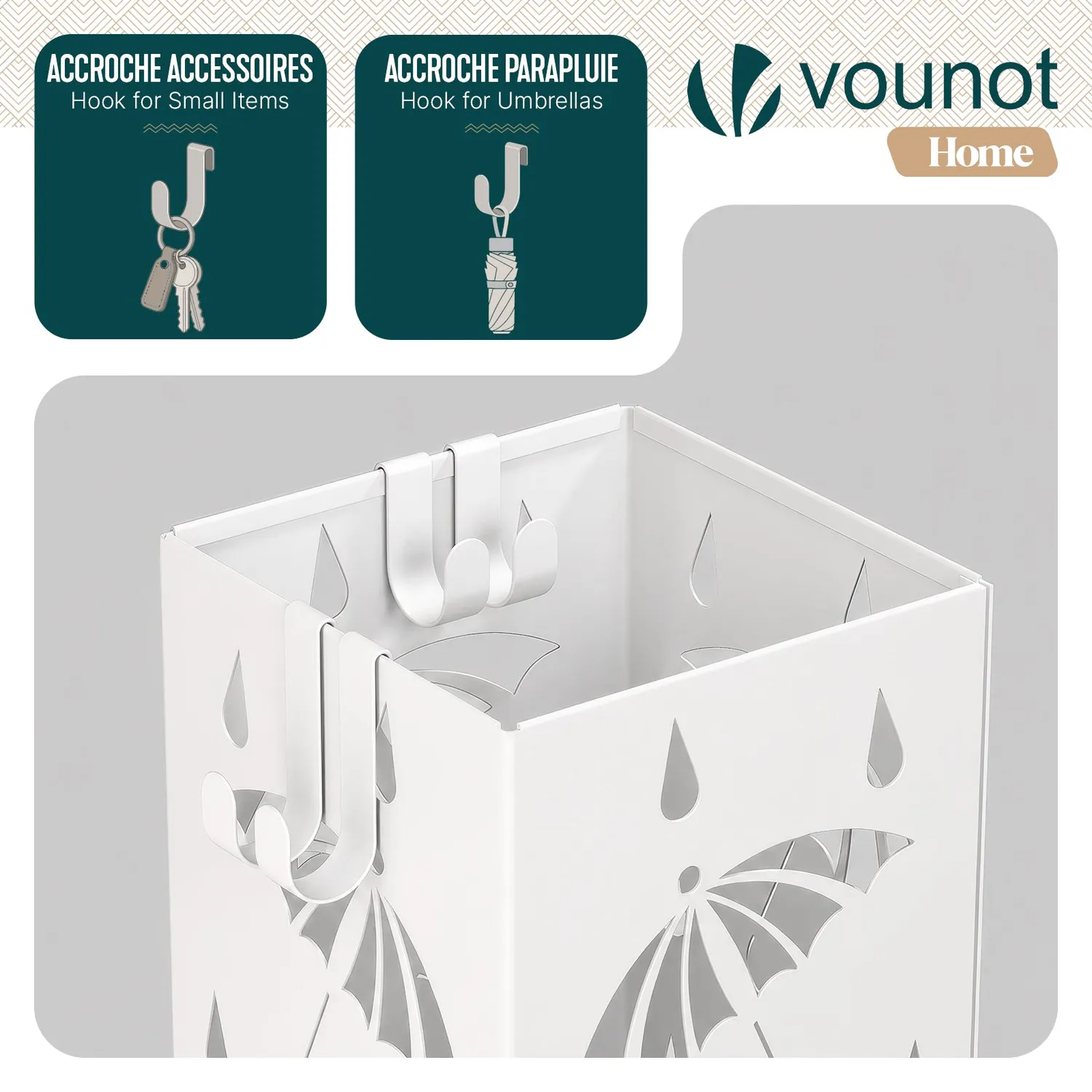 VOUNOT Portaombrelli Metallo Bianco 15,5cm con Ganci