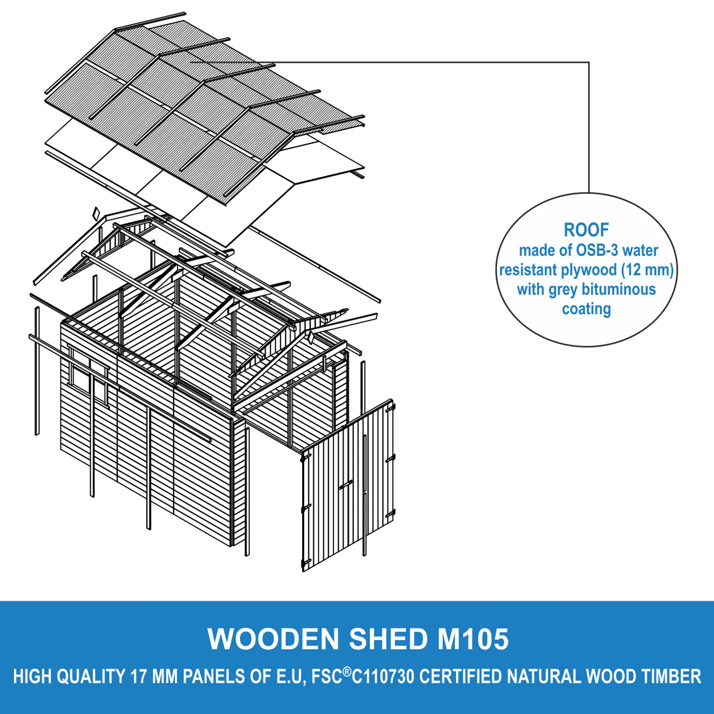 Timbela M105 garage legno 297x205 cm 6 mq porte ampie