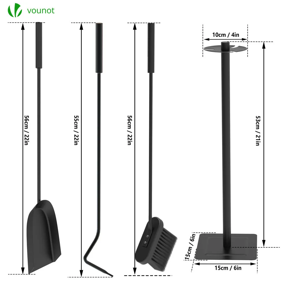 VOUNOT Set camino 4 pezzi metallo nero con supporto