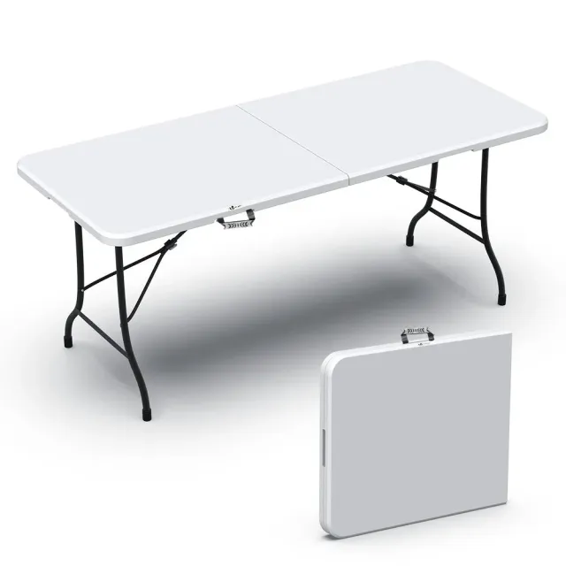 Vounot tavolo campeggio pieghevole HDPE bianco 180 cm