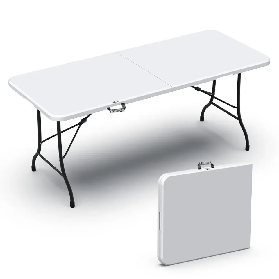 Vounot tavolo campeggio pieghevole HDPE bianco 180 cm
