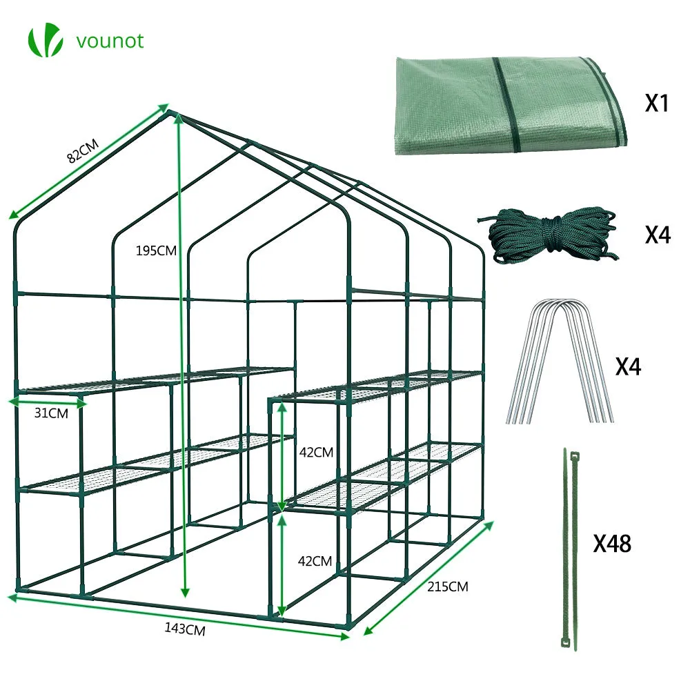 VOUNOT serra giardino verde 143x215x195cm con ripiani