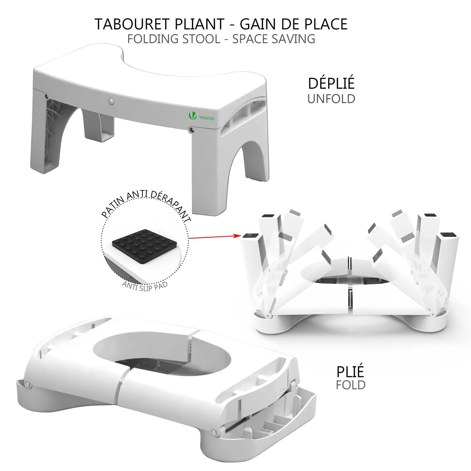 VOUNOT Sgabello WC Fisiologico Pieghevole con Luce Bianco