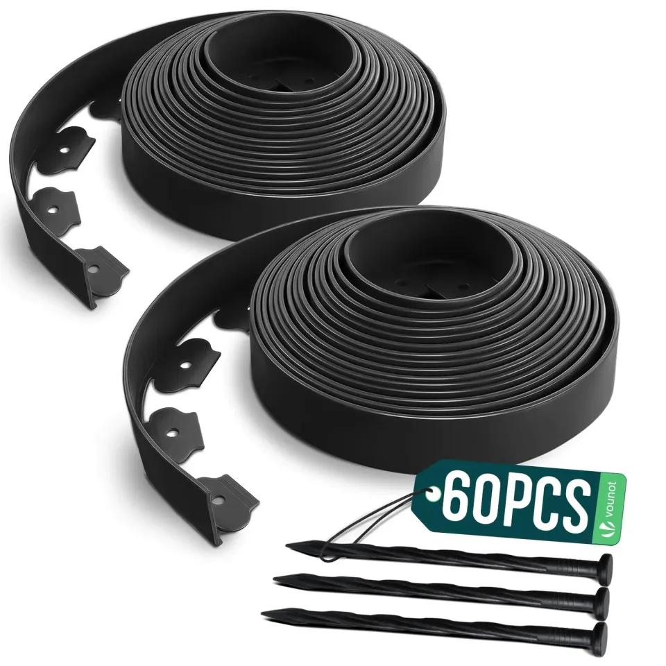 Vounot Bordura Giardino Flessibile Nera 20 m con Picchetti