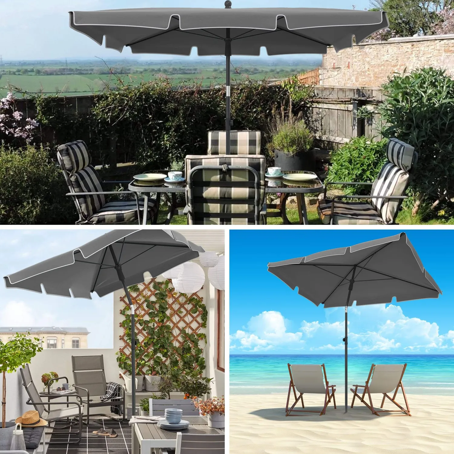 Vounot ombrellone rettangolare 2x1,25m grigio ombra