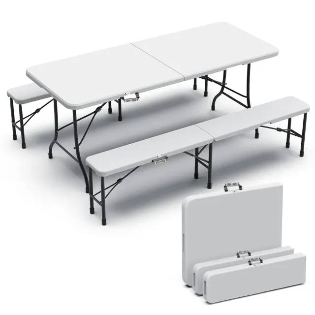 VOUNOT Set Tavolo e Panche Campeggio Pieghevole 180cm Bianco