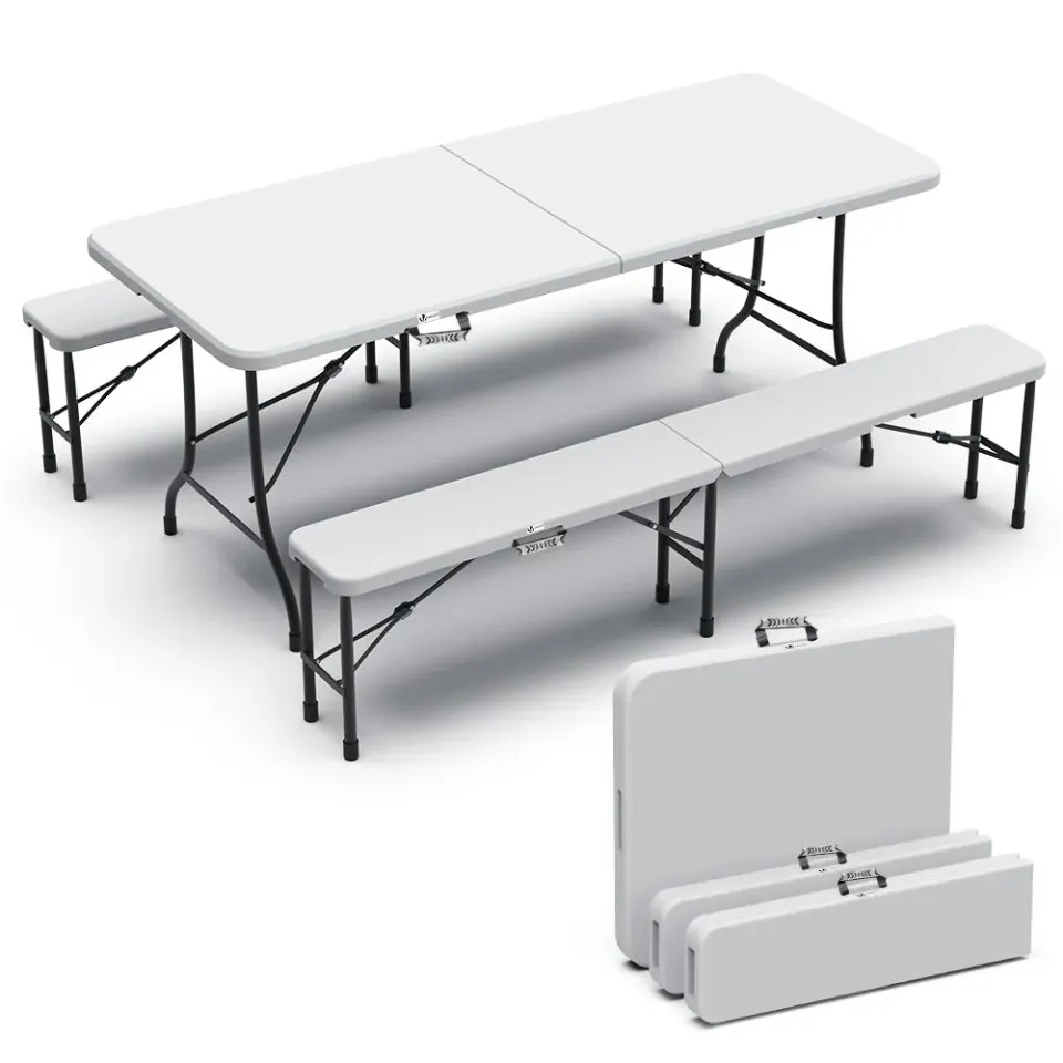 VOUNOT Set Tavolo e Panche Campeggio Pieghevole 180cm Bianco