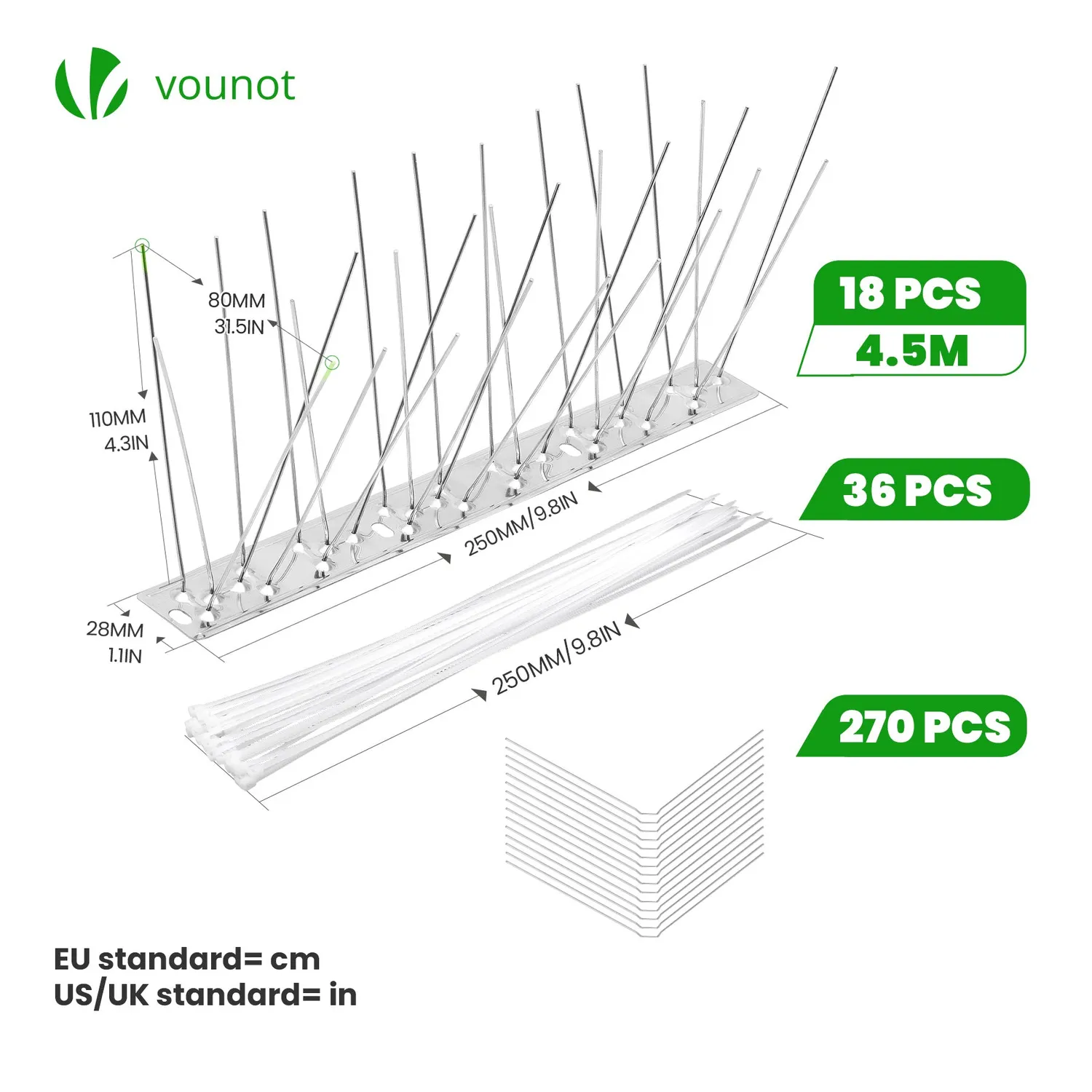 VOUNOT Dissuasori Piccioni Acciaio 4,5m 18 Moduli