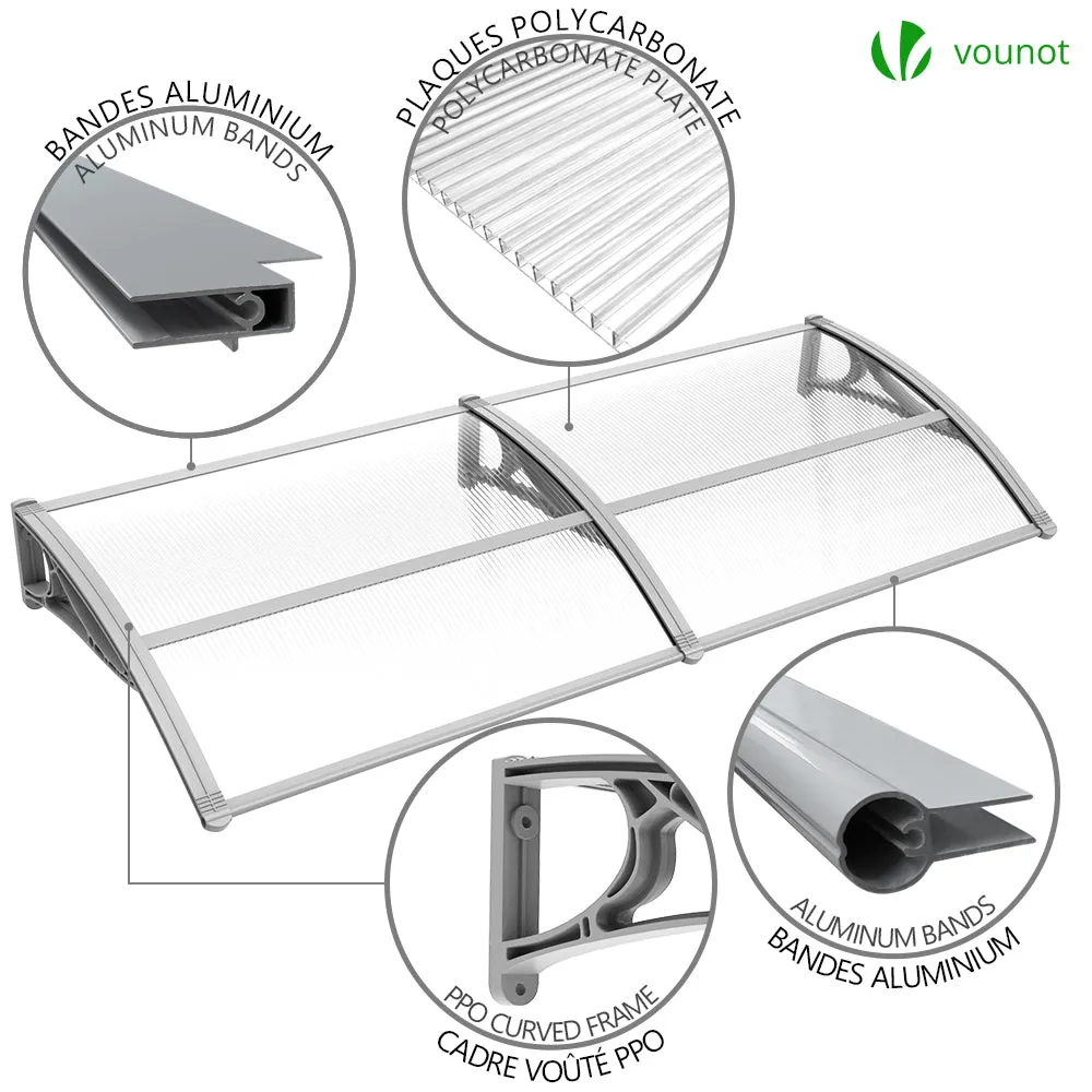 VOUNOT pensilina porta 200x80 cm grigia trasparente anti UV