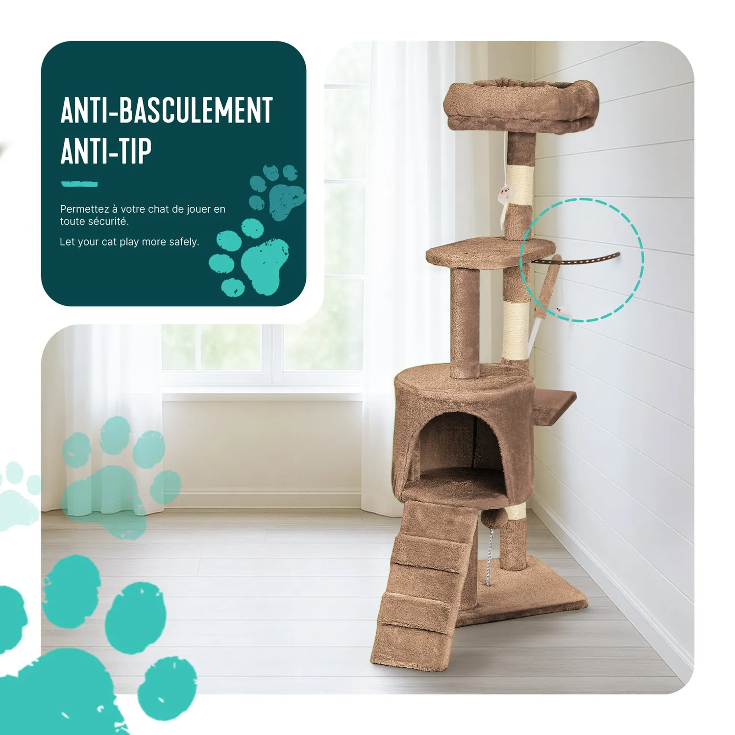 VOUNOT Albero Tiragraffi 112 cm Marrone con Cuccia