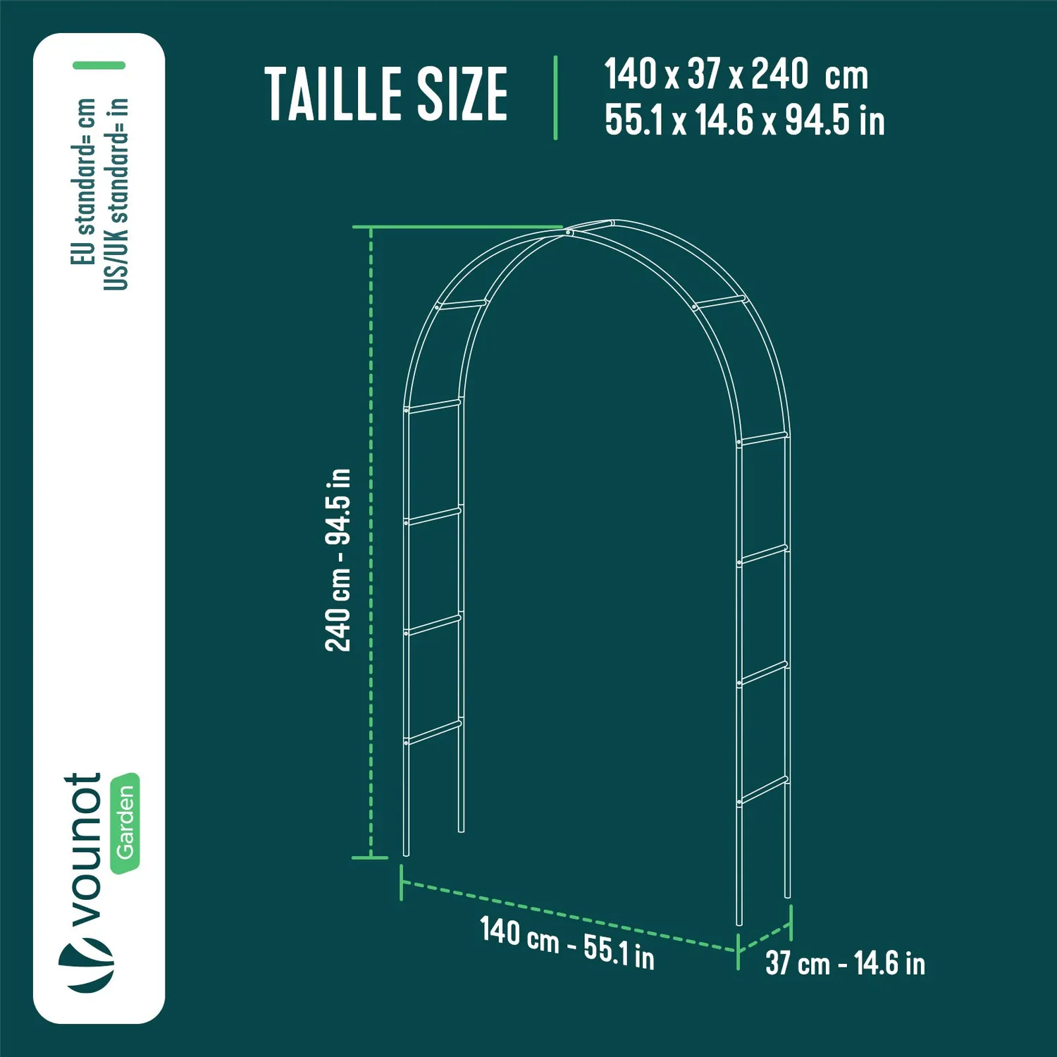 VOUNOT Arco Giardino 140x37x240 cm Nero Metallo