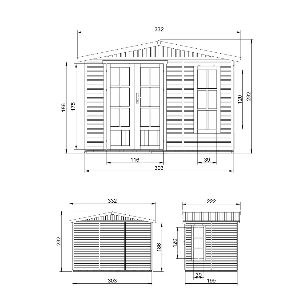 Timbela M334FB casetta legno 303x199 cm 6 m² luminosa