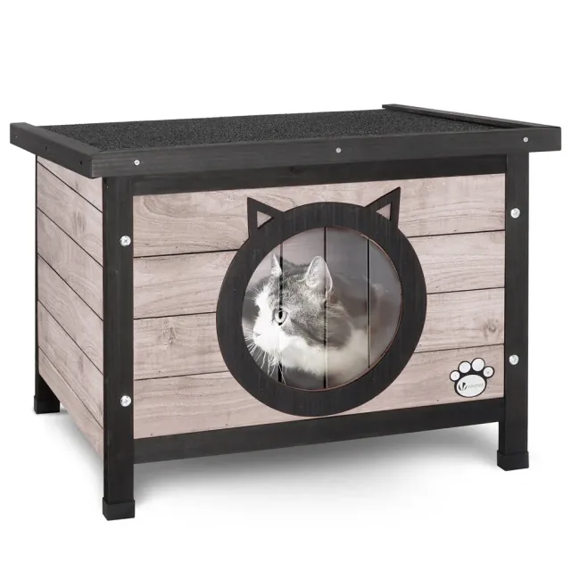Vounot casetta gatto legno 57x45x43 cm grigia tetto bitume