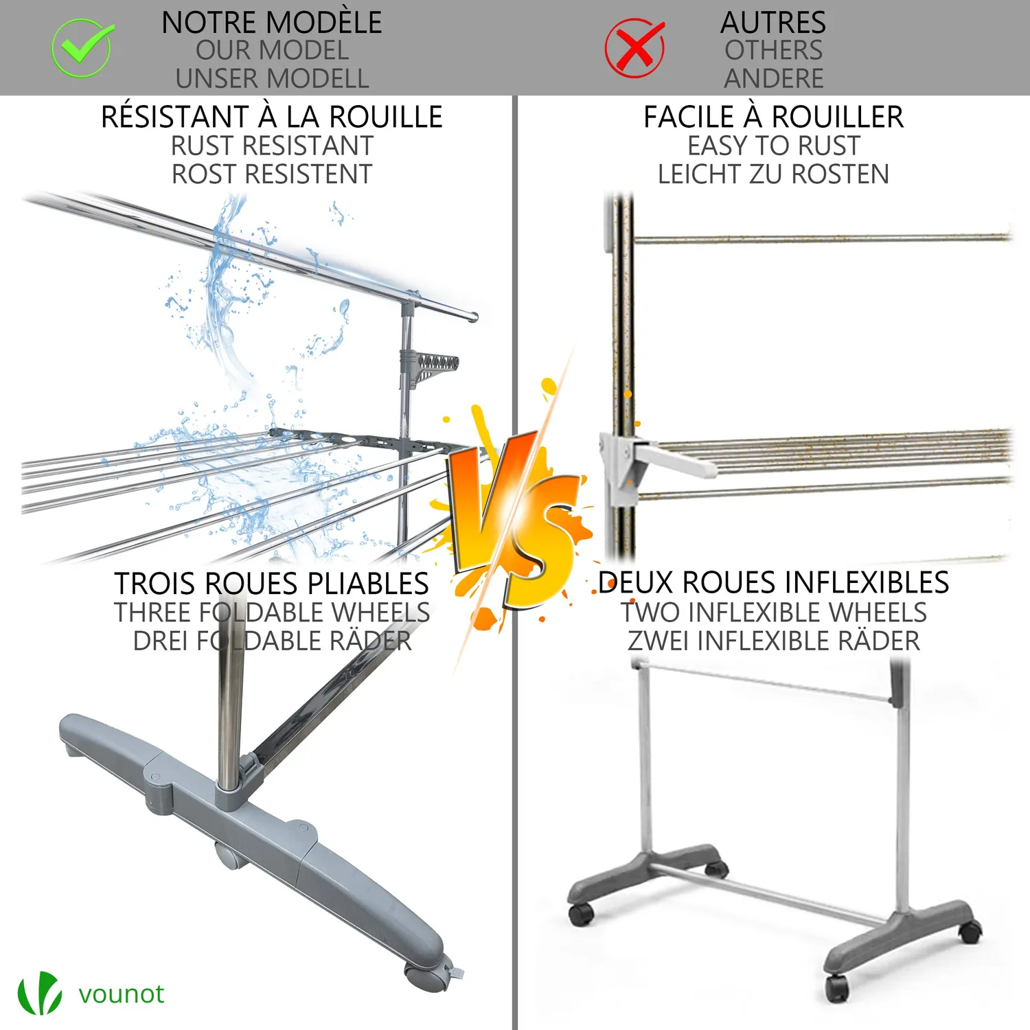 VOUNOT stendibiancheria torre pieghevole 3 livelli 23 m