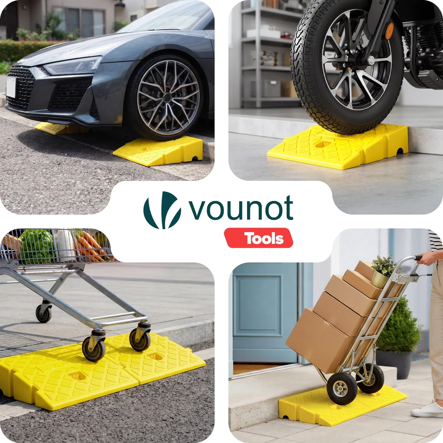 VOUNOT Rampe Marciapiede 25x27x7 Gialle Antiscivolo 2 Pezzi