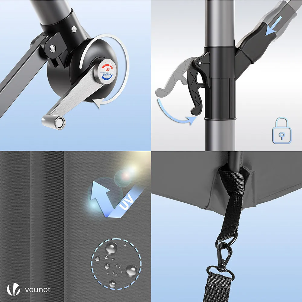 VOUNOT Ombrellone Decentrato 3M Grigio Anti-UV