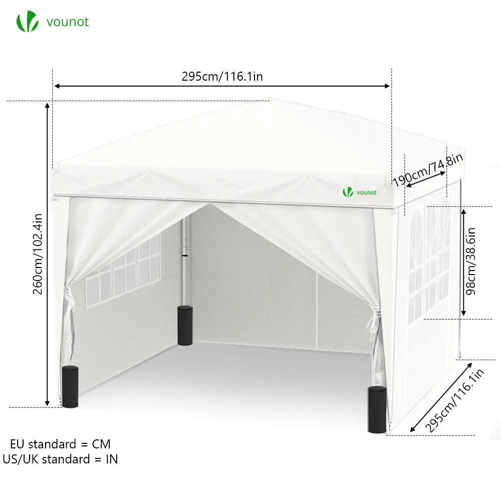Vounot Gazebo Giardino 3x3m Bianco Pieghevole con Pareti