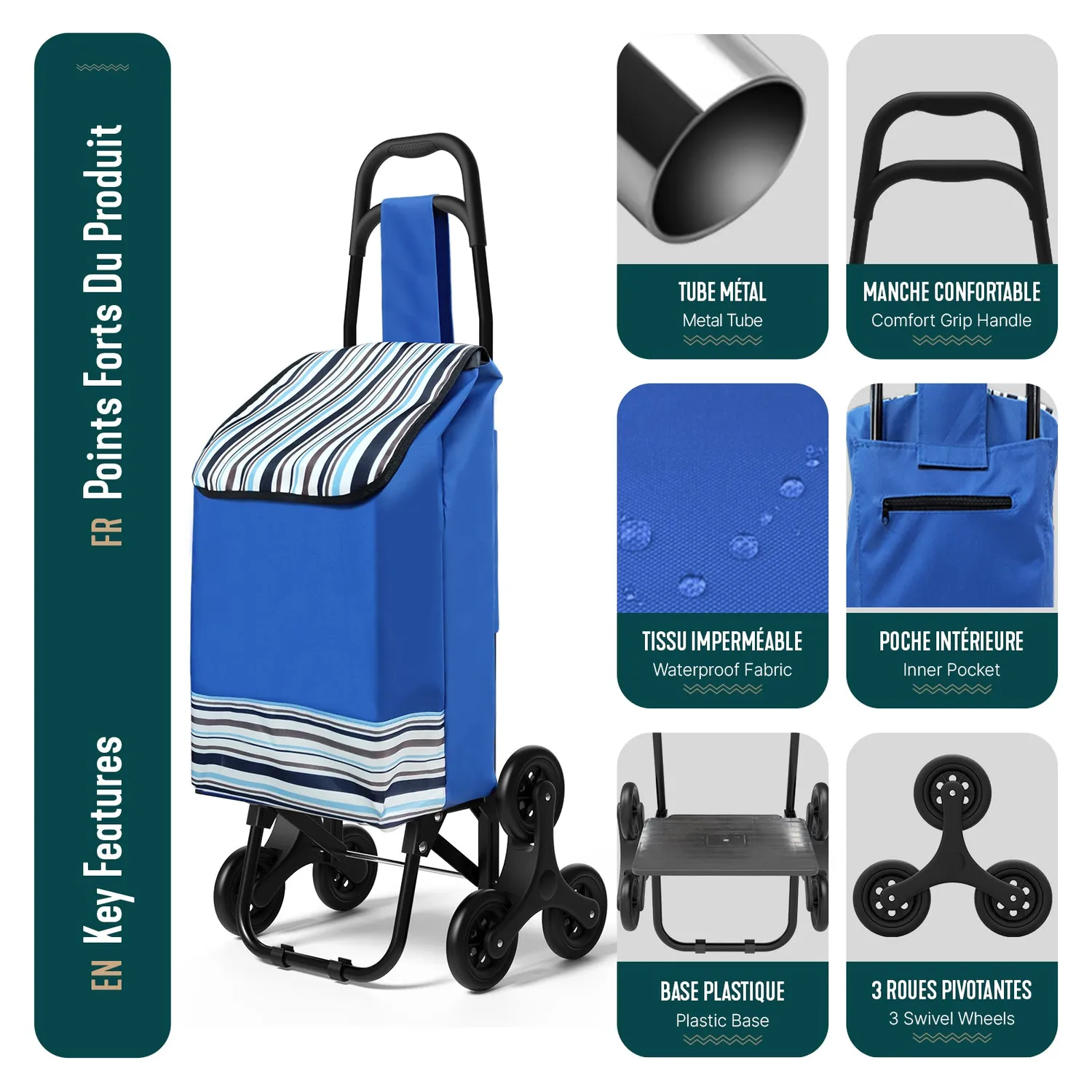 VOUNOT Carrello Spesa Saliscale Blu 32L 30kg