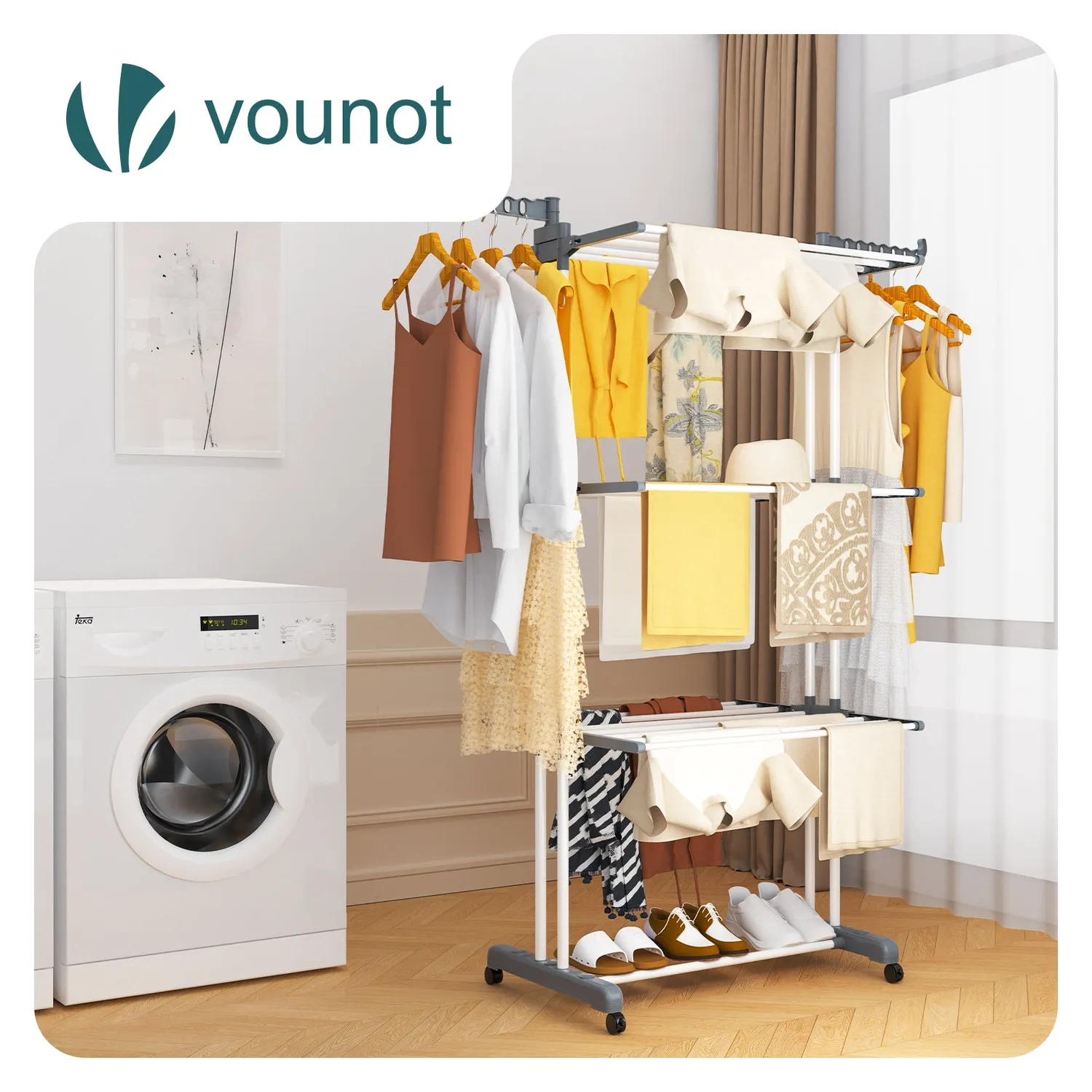 VOUNOT stendibiancheria torre 4 livelli grigio-bianco 30kg