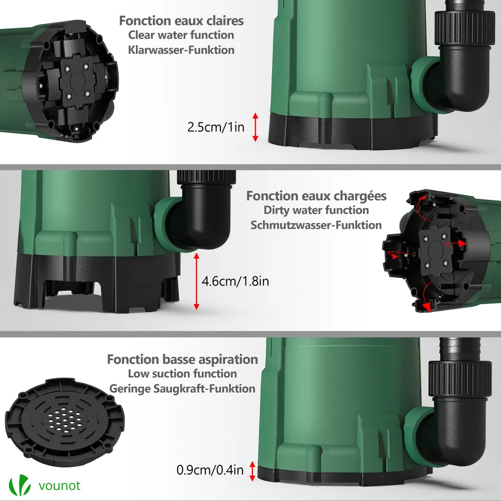 VOUNOT Pompa Sommersa 3in1 13500L/h Verde 7m