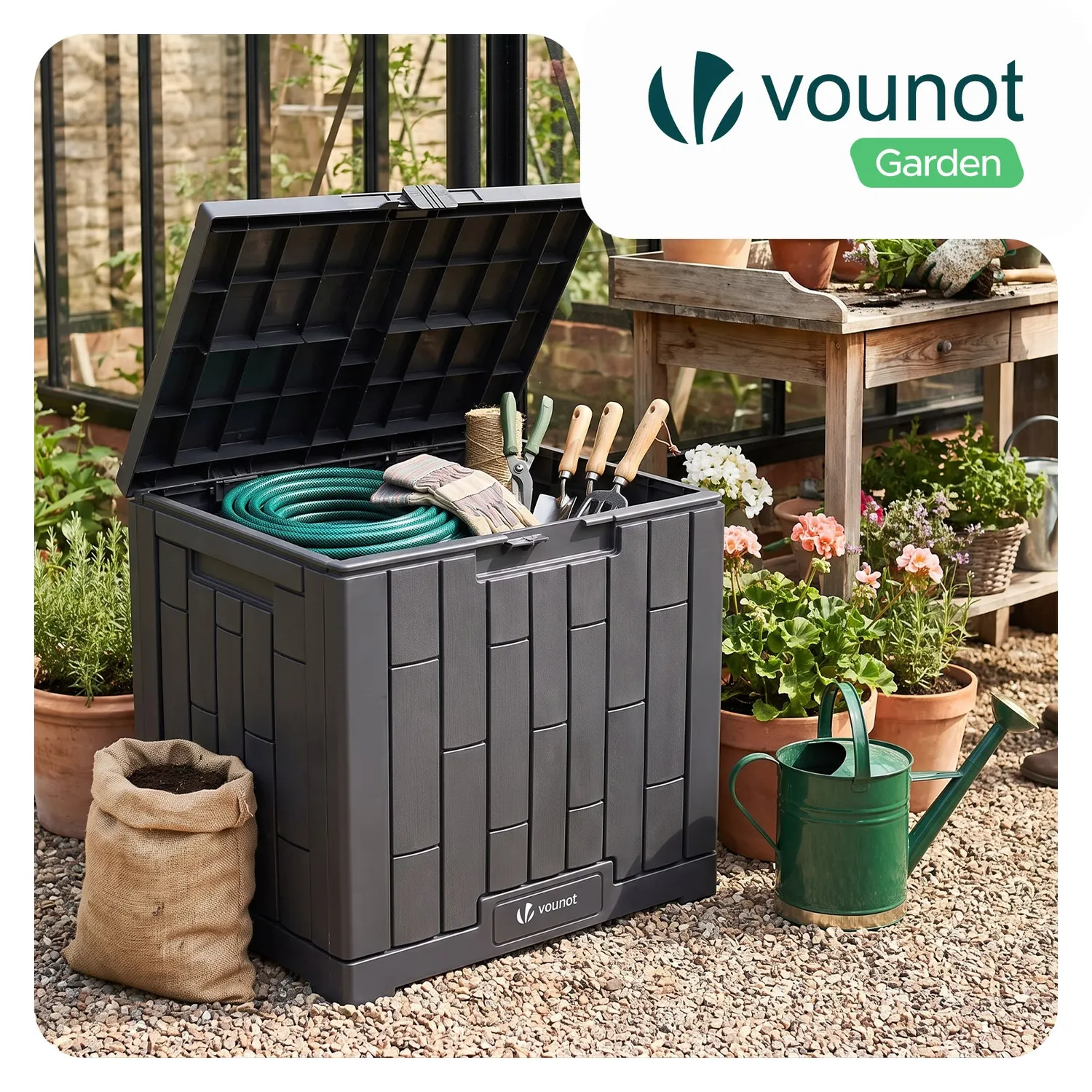 VOUNOT Baule Giardino 126L Antracite 56x44x53 cm Chiusura