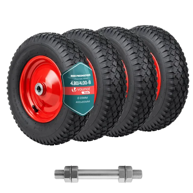 VOUNOT Ruote Pneumatiche 4.80/4.00-8 Rosse 4Pz