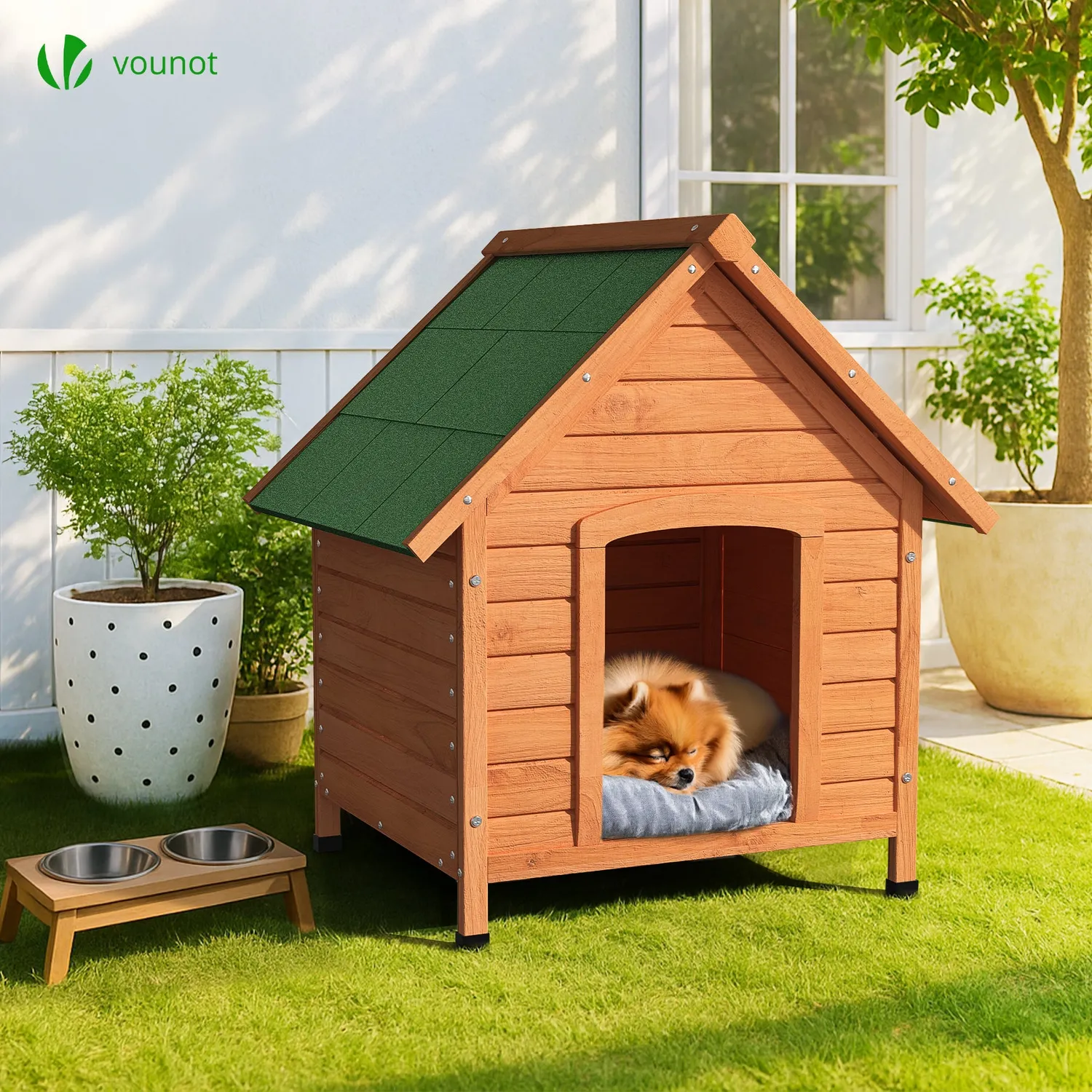 Vounot Cuccia Cane Esterno Legno 72x65x83 Tetto Bituminoso