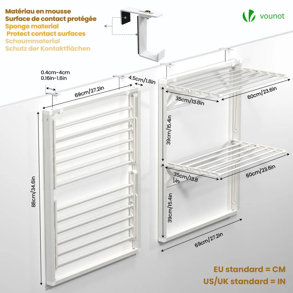 VOUNOT stendibiancheria da porta bianco pieghevole 69 cm