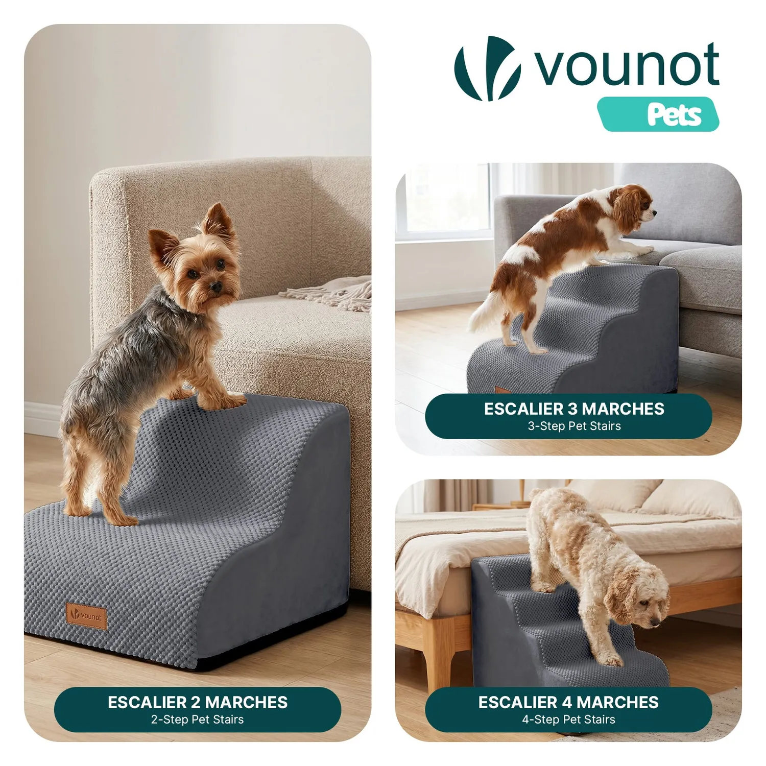 VOUNOT scaletta cani 40x40x30 cm grigia lavabile