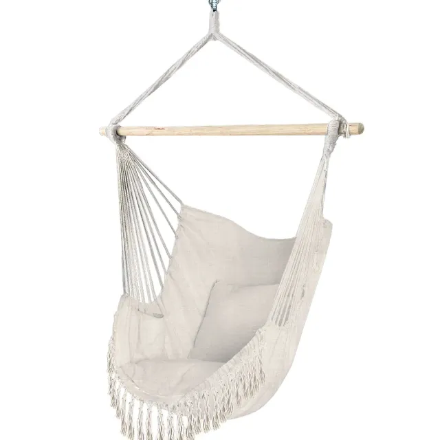 VOUNOT Sedia Amaca Sospesa Beige con 2 Cuscini 120kg
