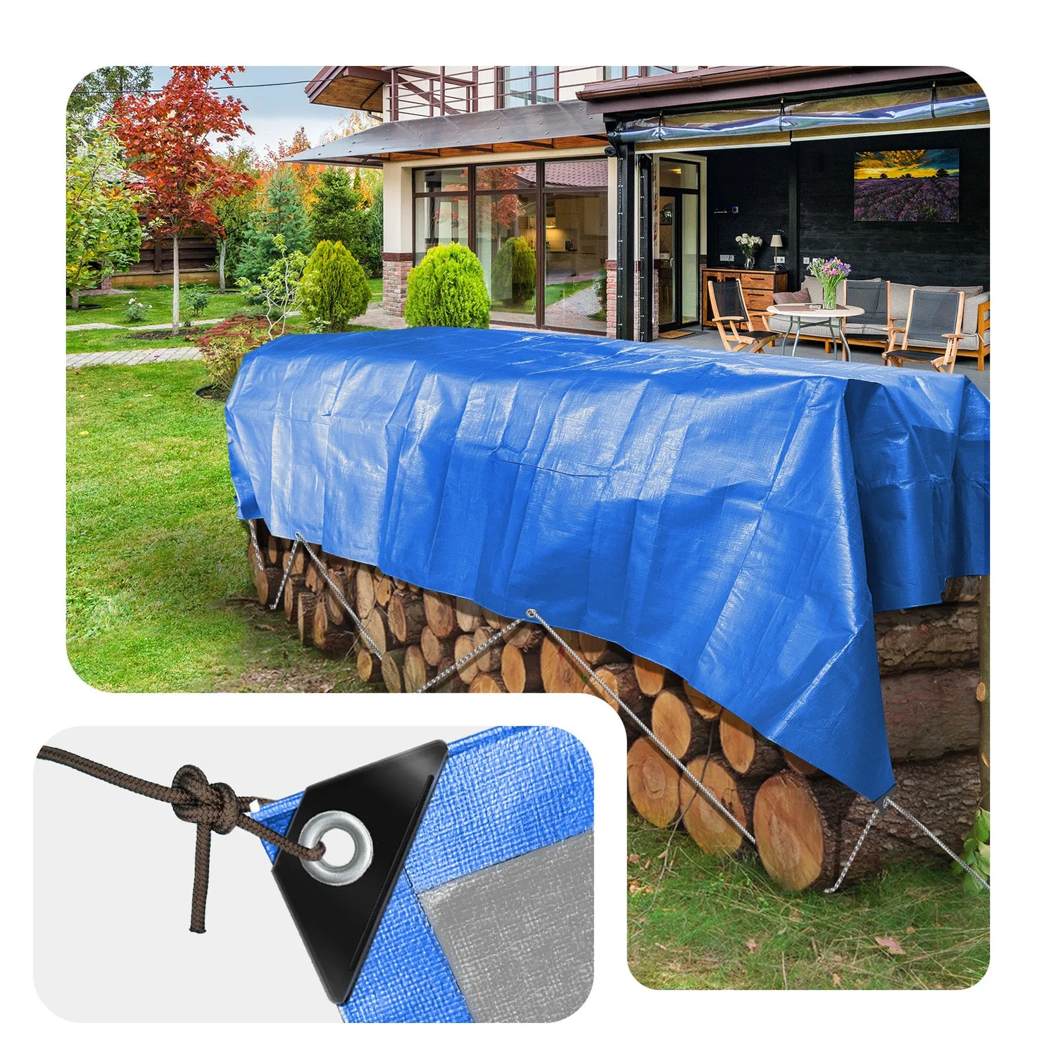 Vounot Telone Impermeabile 4x6m Blu 240g Occhiellato