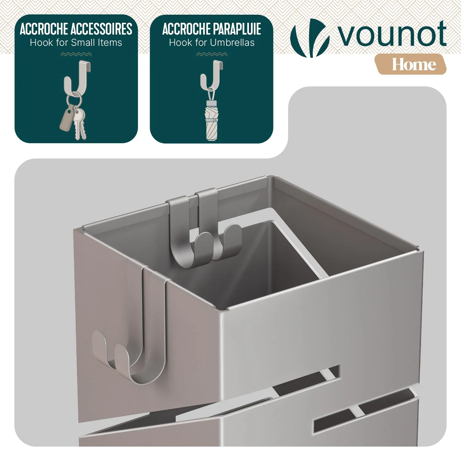 VOUNOT Portaombrelli metallo beige 15,5 cm motivo diagonale