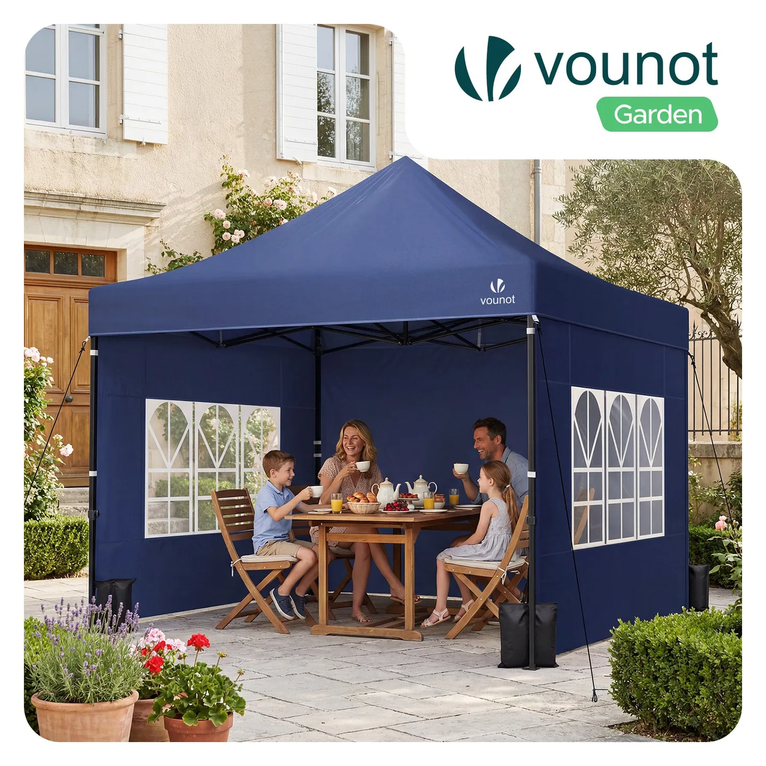 VOUNOT Gazebo pieghevole 3x3m blu con 4 pareti e finestre
