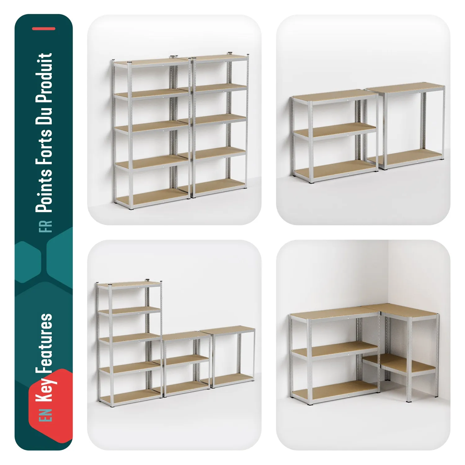 VOUNOT scaffale metallo 5 ripiani 90x40x180 set 2pz