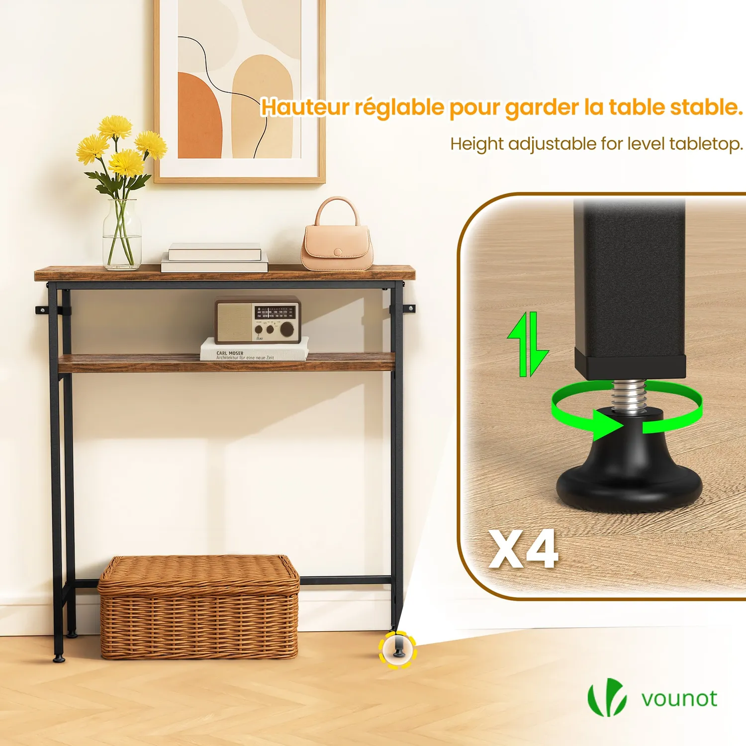 VOUNOT Consolle Ingresso 80x24x80cm Marrone Industriale