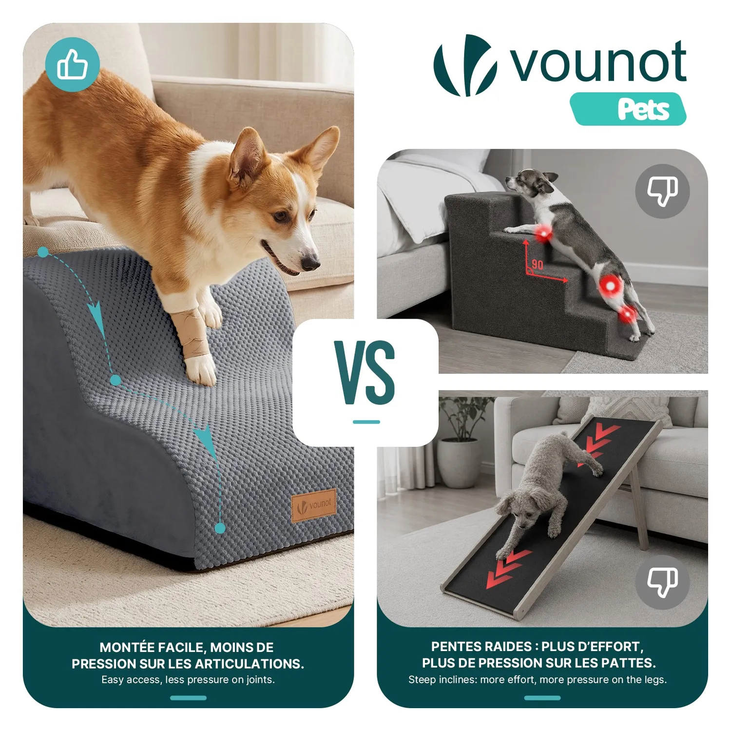 VOUNOT scaletta cani 40x40x30 cm grigia lavabile