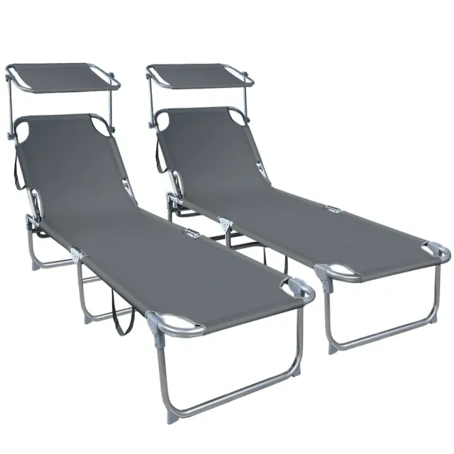 VOUNOT Set 2 Lettini Prendisole Pieghevoli Grigi con Parasole