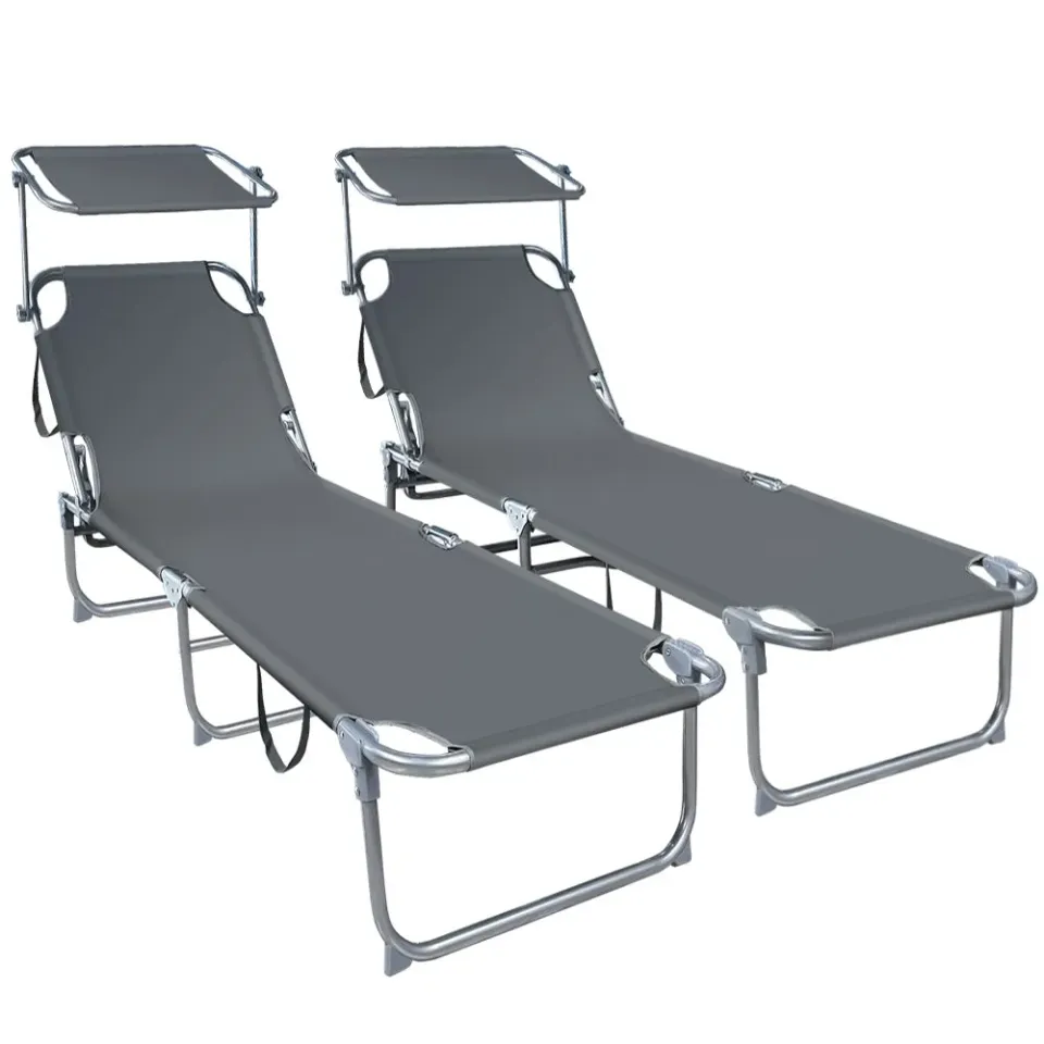 VOUNOT Set 2 Lettini Prendisole Pieghevoli Grigi con Parasole