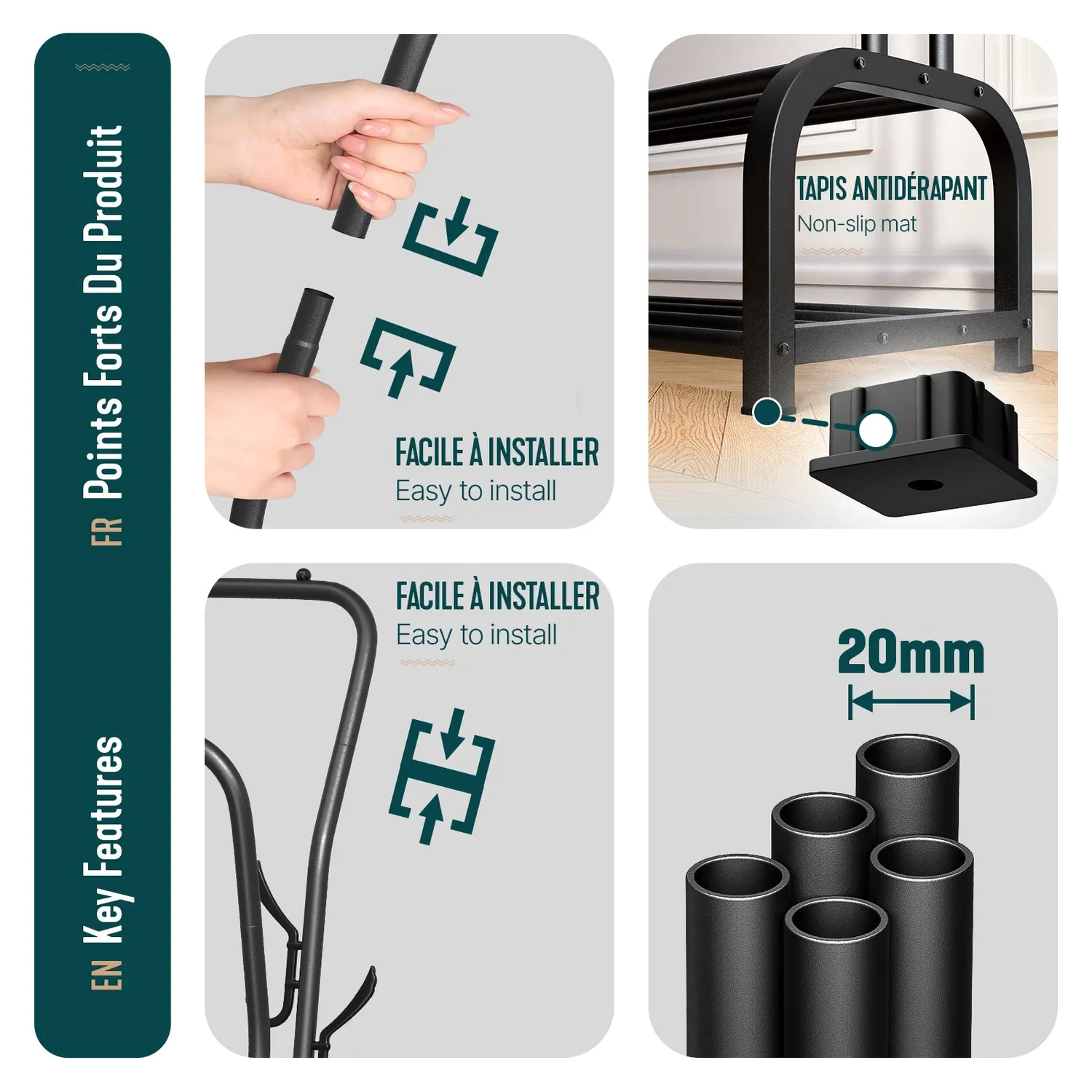 Vounot stender appendiabiti doppio 108x35x145 cm nero 35 kg