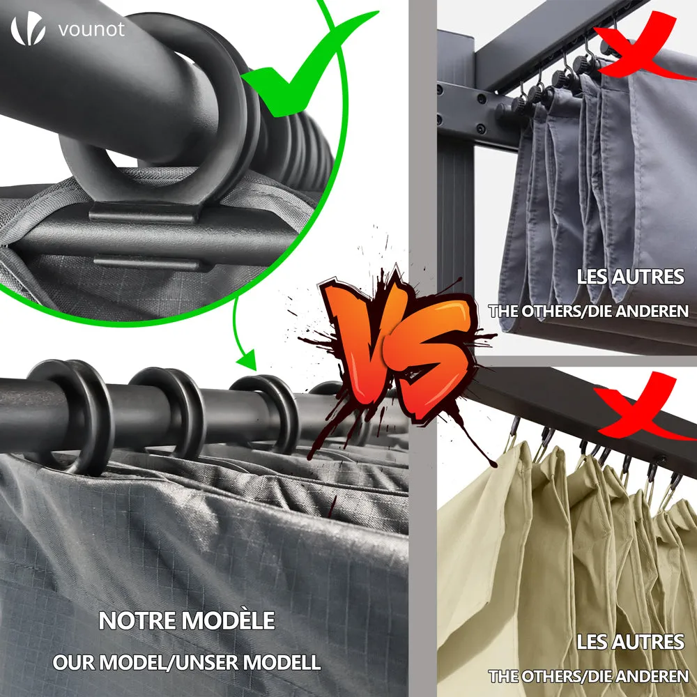 VOUNOT Pergola Retrattile 3x3m Acciaio e Poliestere Grigia
