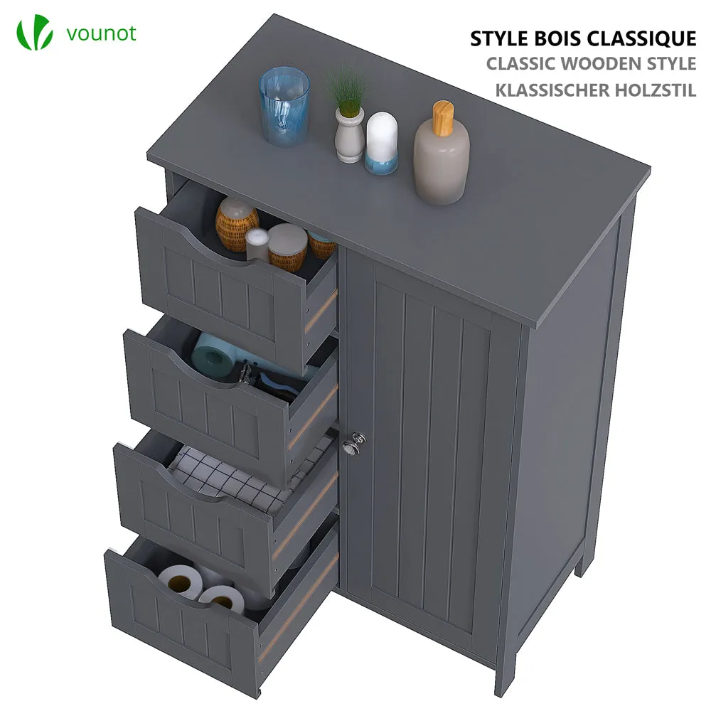 VOUNOT Mobile bagno 4 cassetti 1 anta 82x55x30 cm grigio