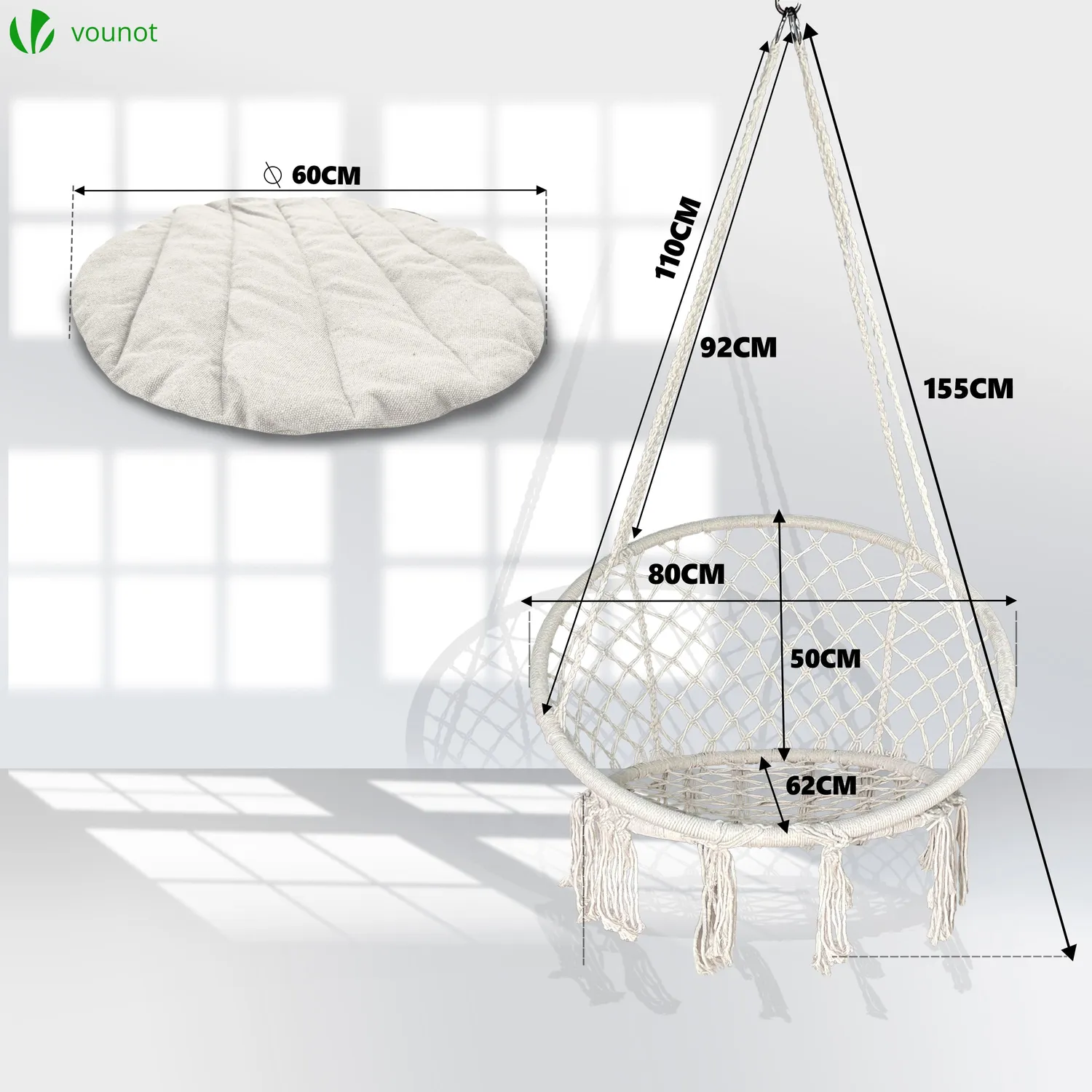Vounot Poltrona Sospesa con Cuscino Rotondo Beige