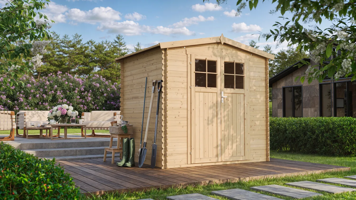 Timbela M369F casetta da giardino 220x220 porta con serratura