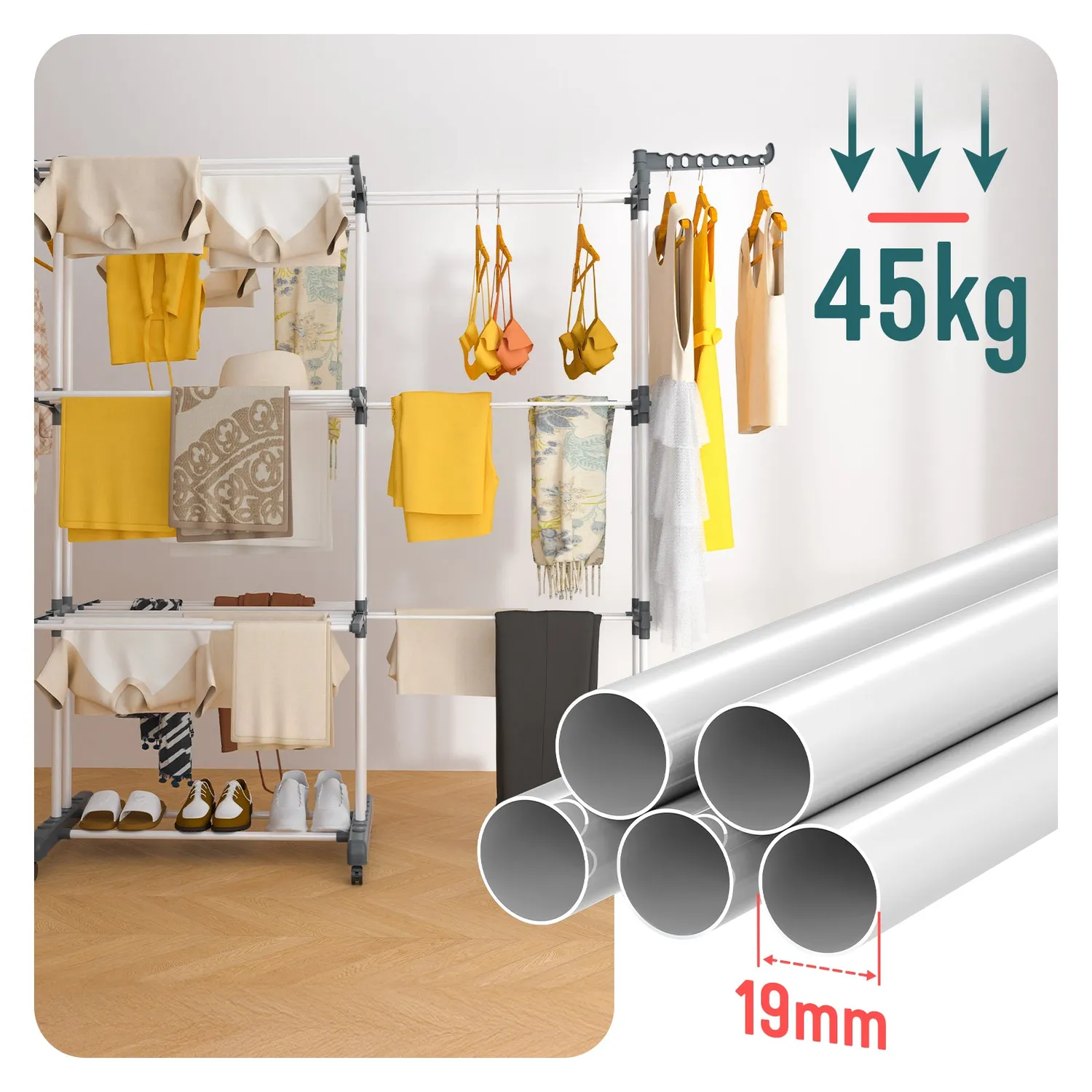 Vounot Stendibiancheria Estensibile 4 Livelli Grigio Bianco