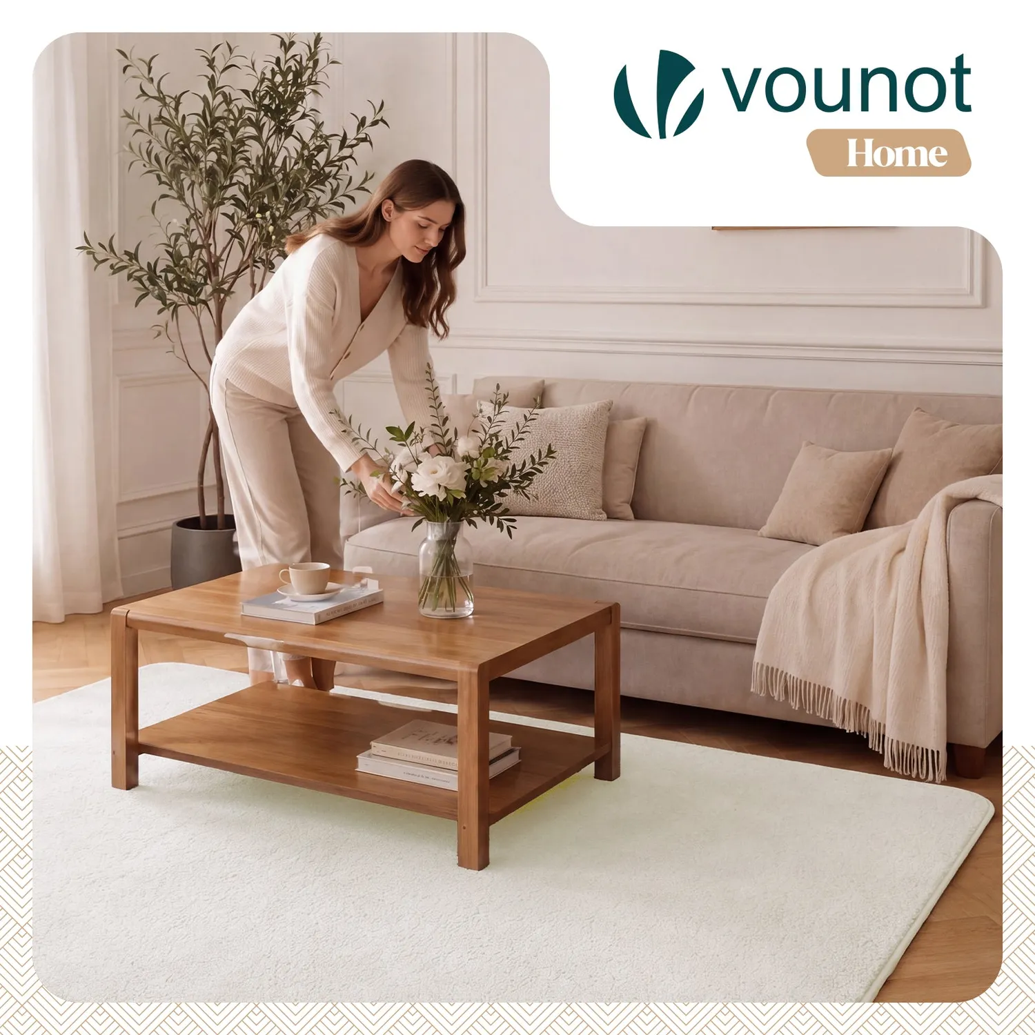 VOUNOT Tappeto Salotto 140x200 Crema Pelo Ras