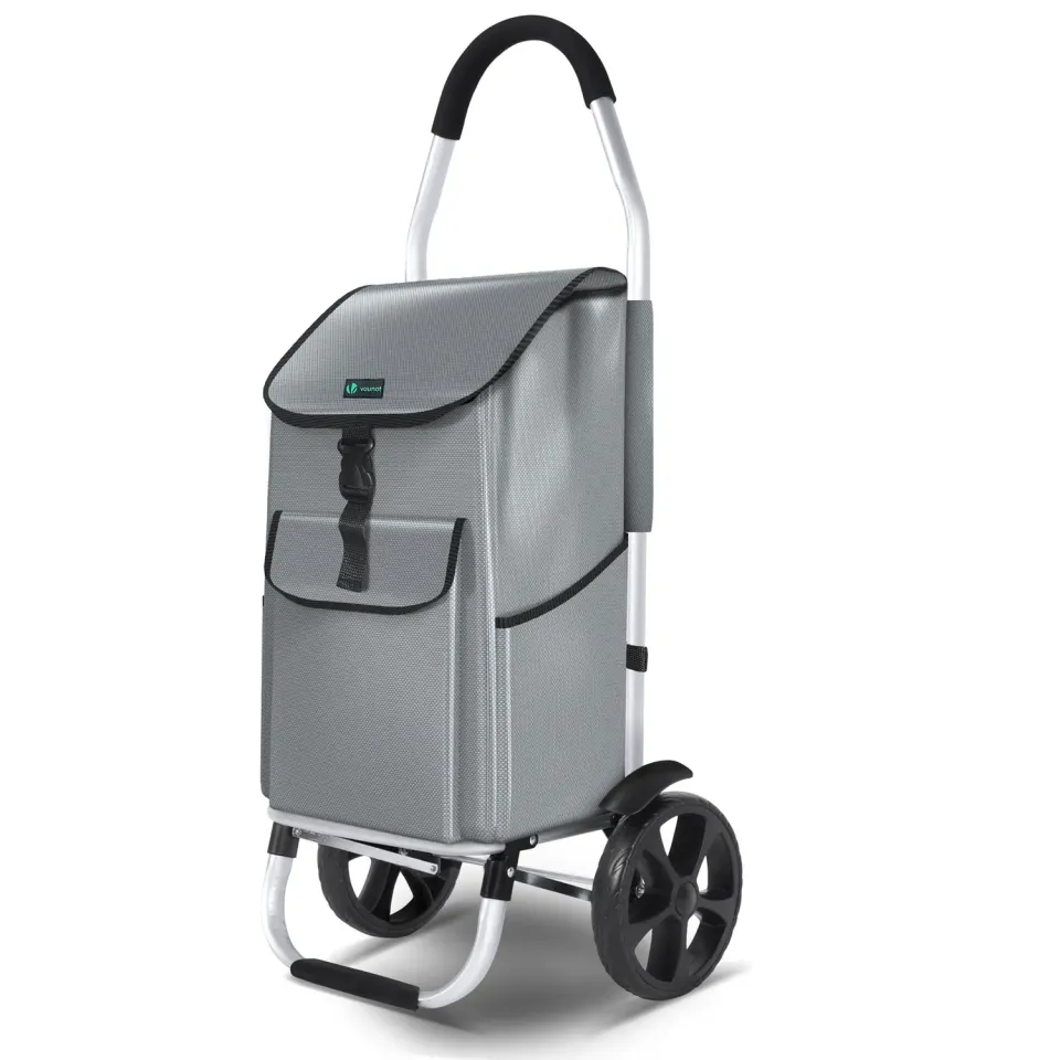 VOUNOT Carrello spesa pieghevole alluminio 2 ruote grigio 58L